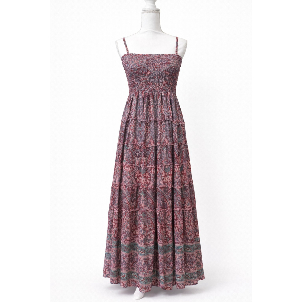 Rhea Floral Pink And Blue Silk Blend Dress One Size NWT $95 Made In India Boho